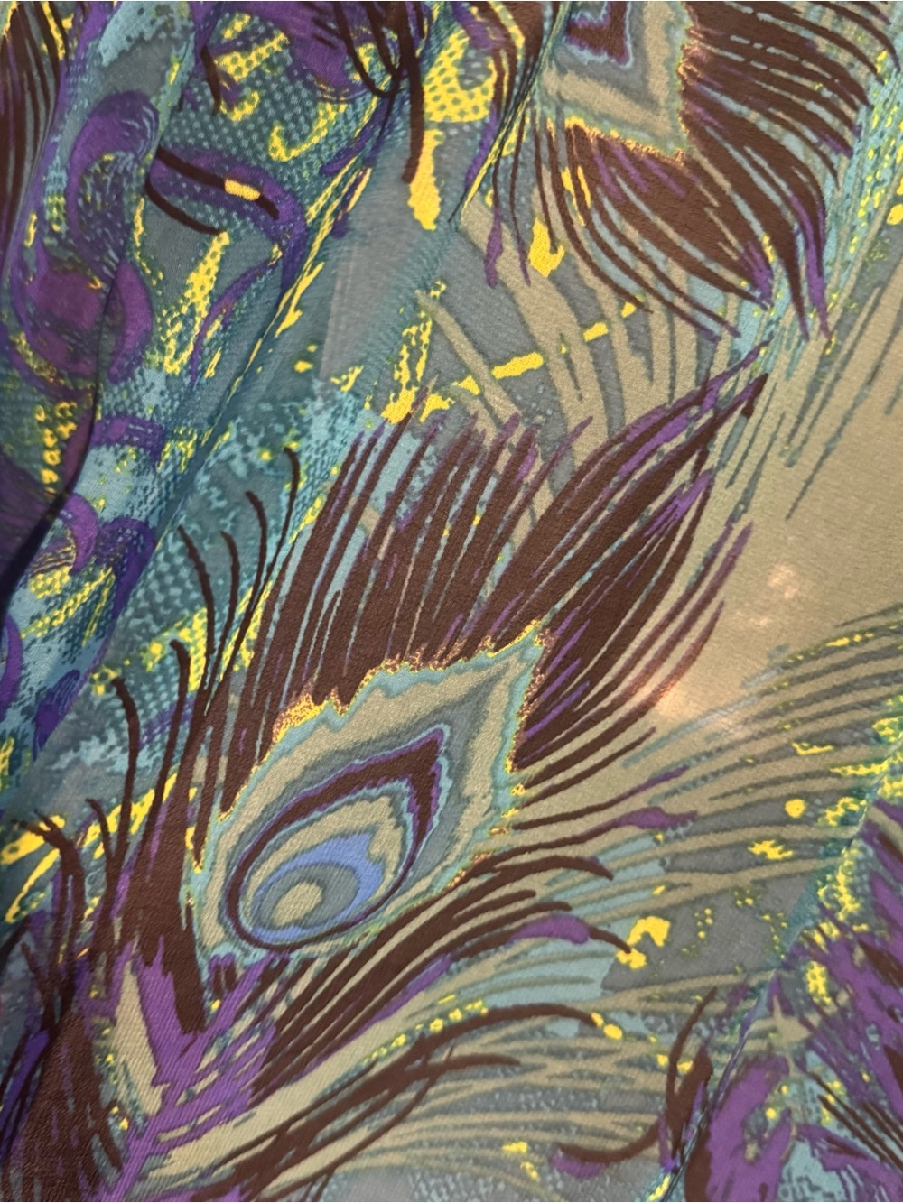 Peacock Print Teal and Blue Peasant Blouse XLARGE   #K - Picture 7 of 9